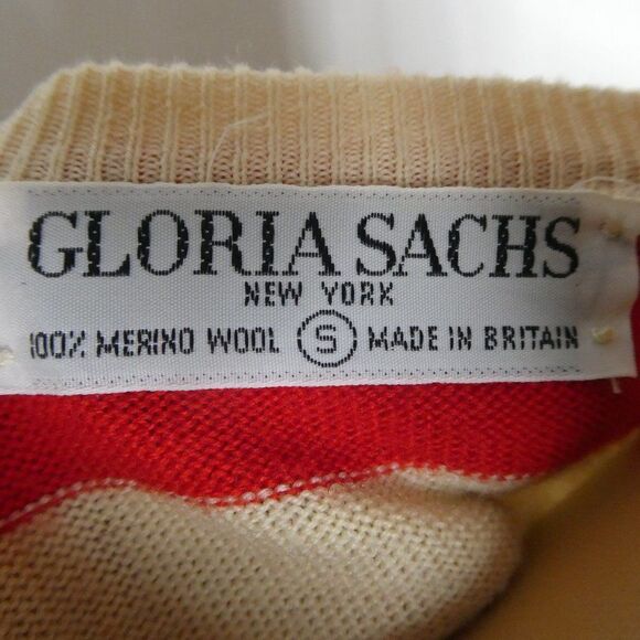 Gloria Sachs Wool Striped Button Detail Sweater Sm - Picture 7 of 8